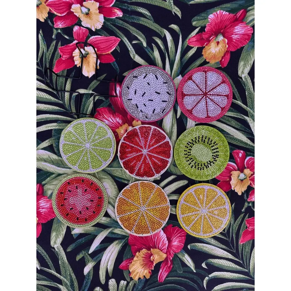 8-Piece Diamond Art Completed Fruit Pattern Cork Coaster